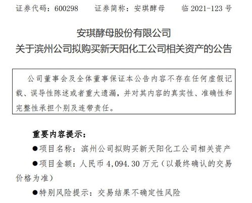 安琪酵母子公司擬購入新天陽化工相關資產 進一步優化產業布局